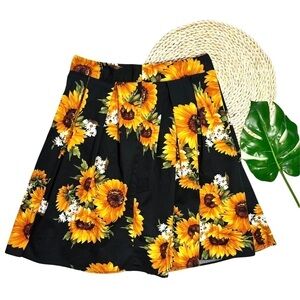 Vintage Handmade Artisan Sunflower Floral Knee Length Lightweight Skirt Large